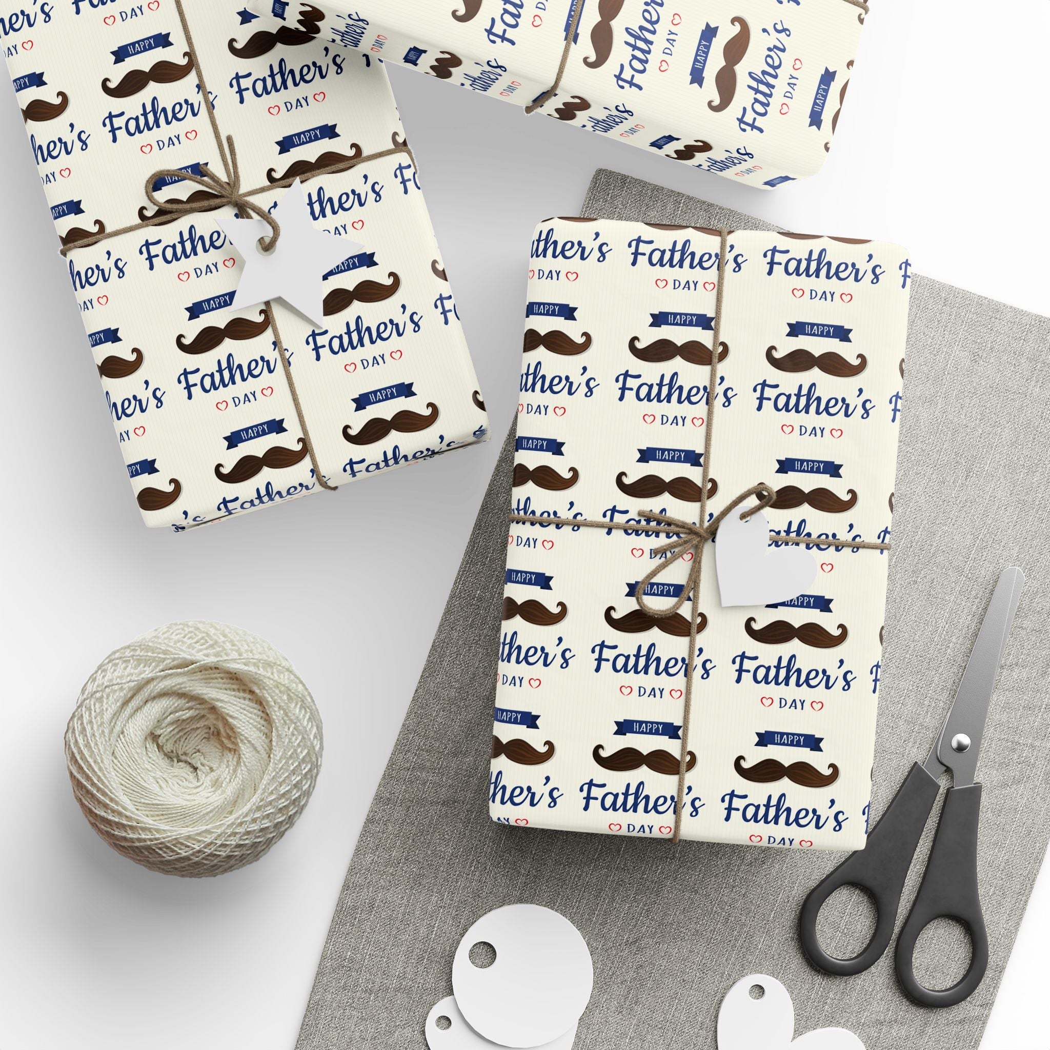 Father's Day Mustache Heart Wrapping Paper - Holiday Gift Wrapping Paper Roll