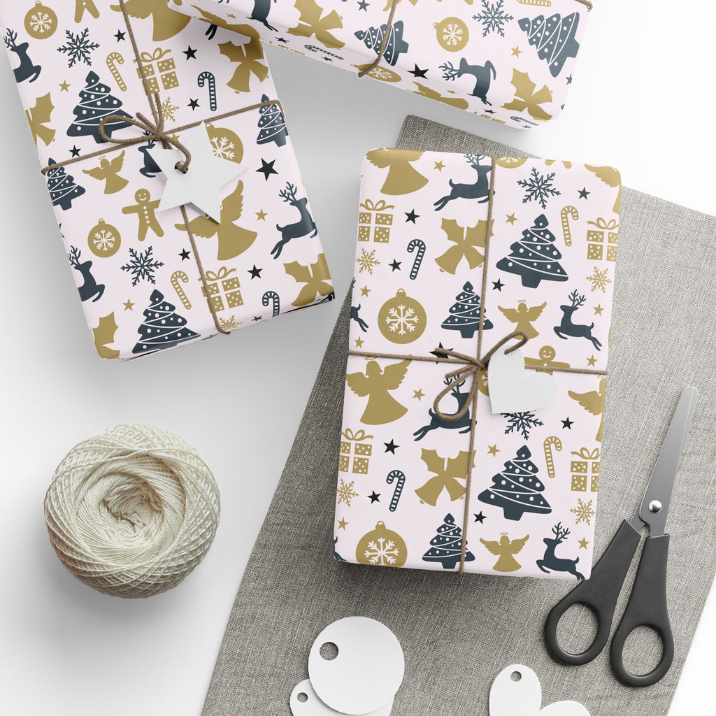 Christmas Reindeer Angels Wrapping Paper | Holiday Gift Wrapping Paper Roll