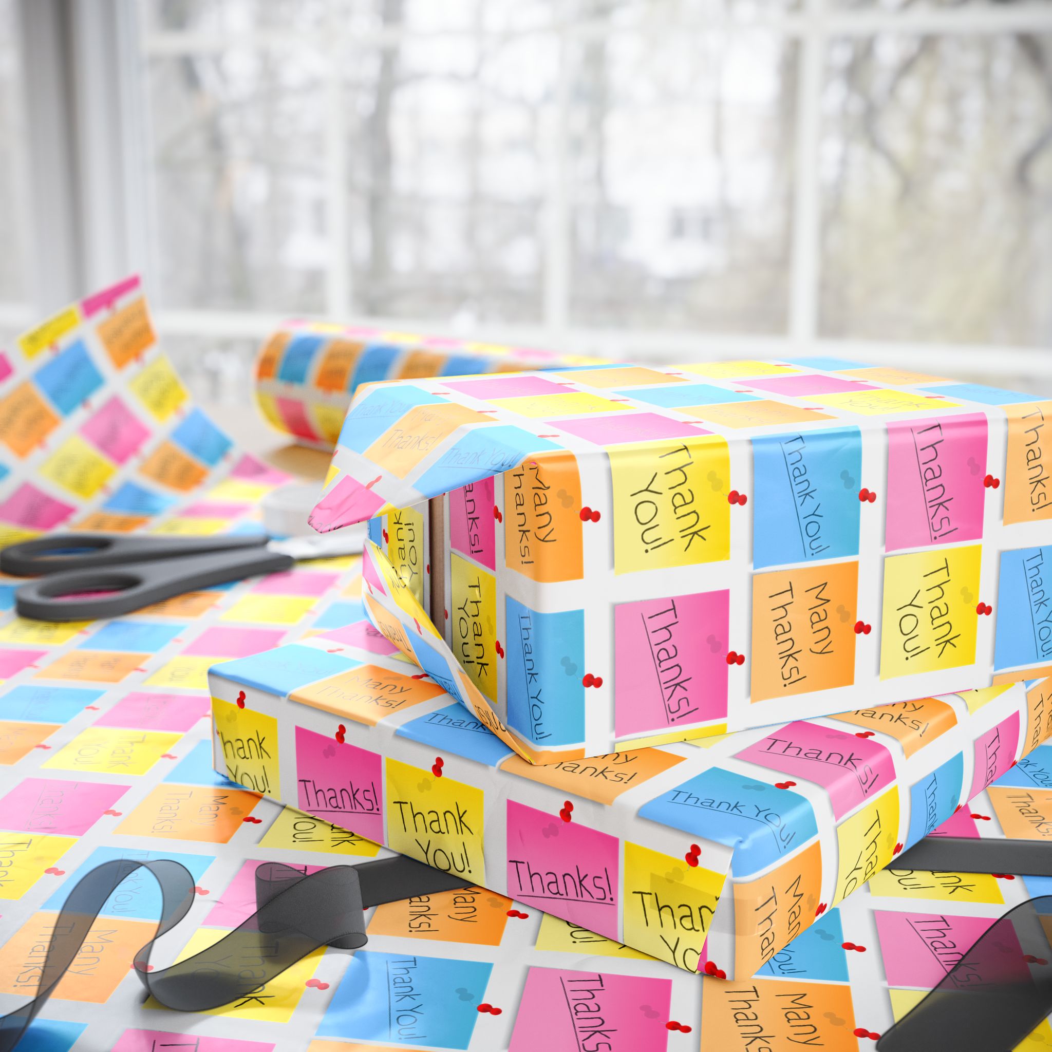 Thank You Colorful Post It Notes  Wrapping Paper Design | Holiday Gift Wrapping Paper Roll