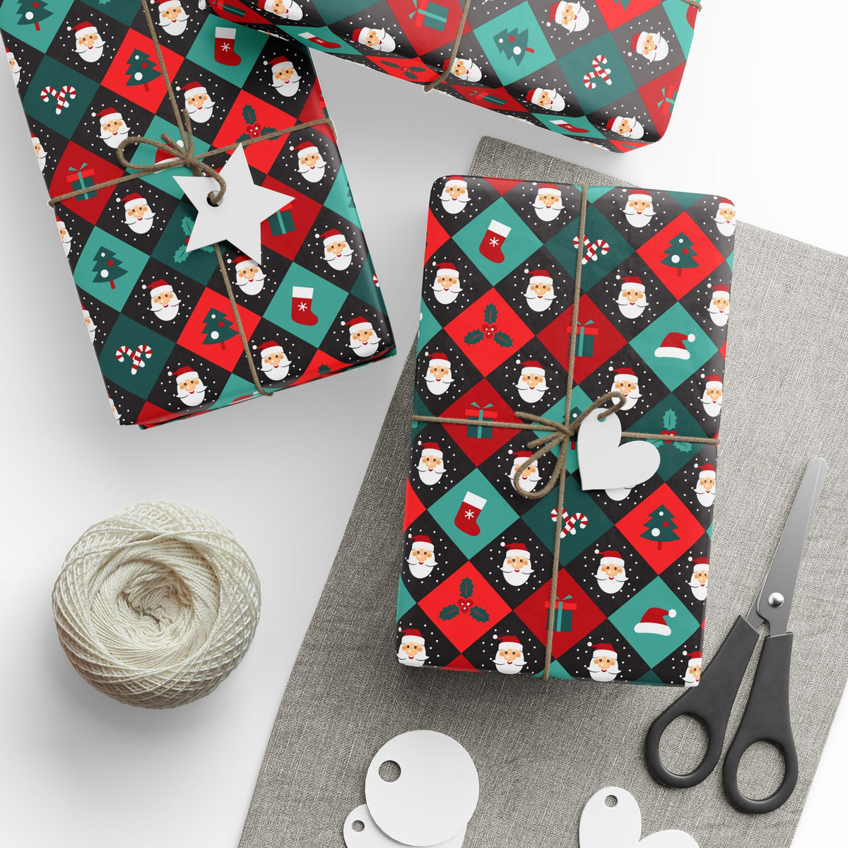 Christmas Checkered Santa Wrapping Paper | Holiday Gift Wrapping Paper Roll