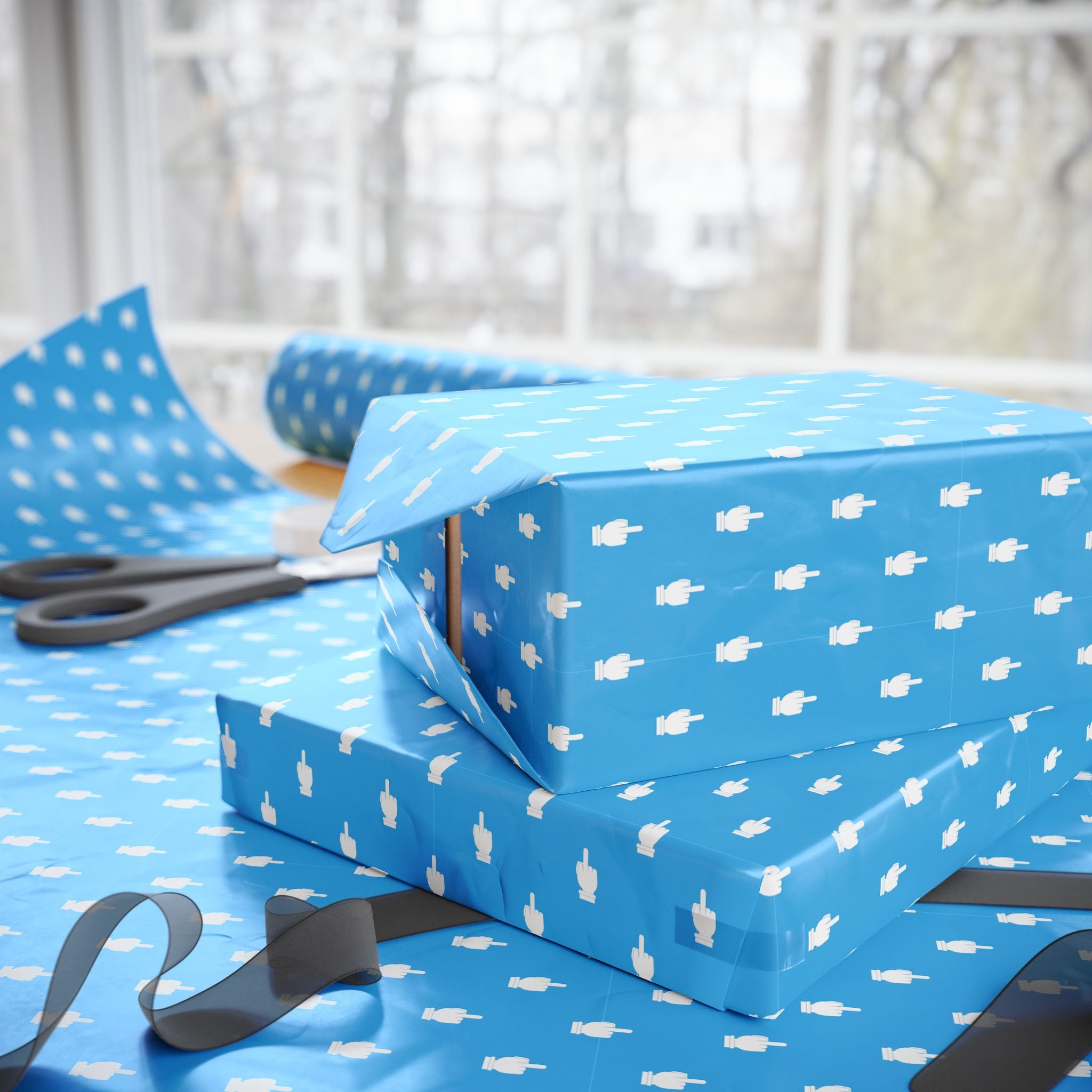 NSFW Friendly Hello Middle Finger on Sky Blue Wrapping Paper - Holiday Gift Wrapping Paper Roll