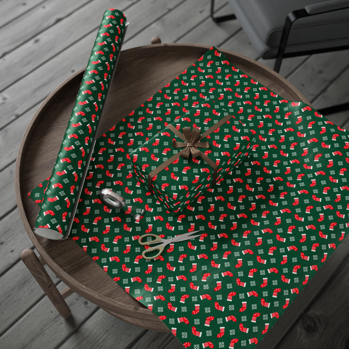 Christmas Snowflakes & Stockings Wrapping Paper | Holiday Gift Wrapping Paper Roll