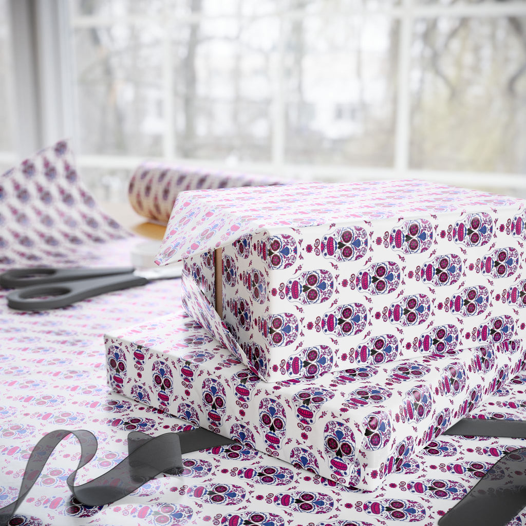 Day of the Dead Purple Sugar Skulls Wrapping Paper | Holiday Gift Wrapping Paper Roll