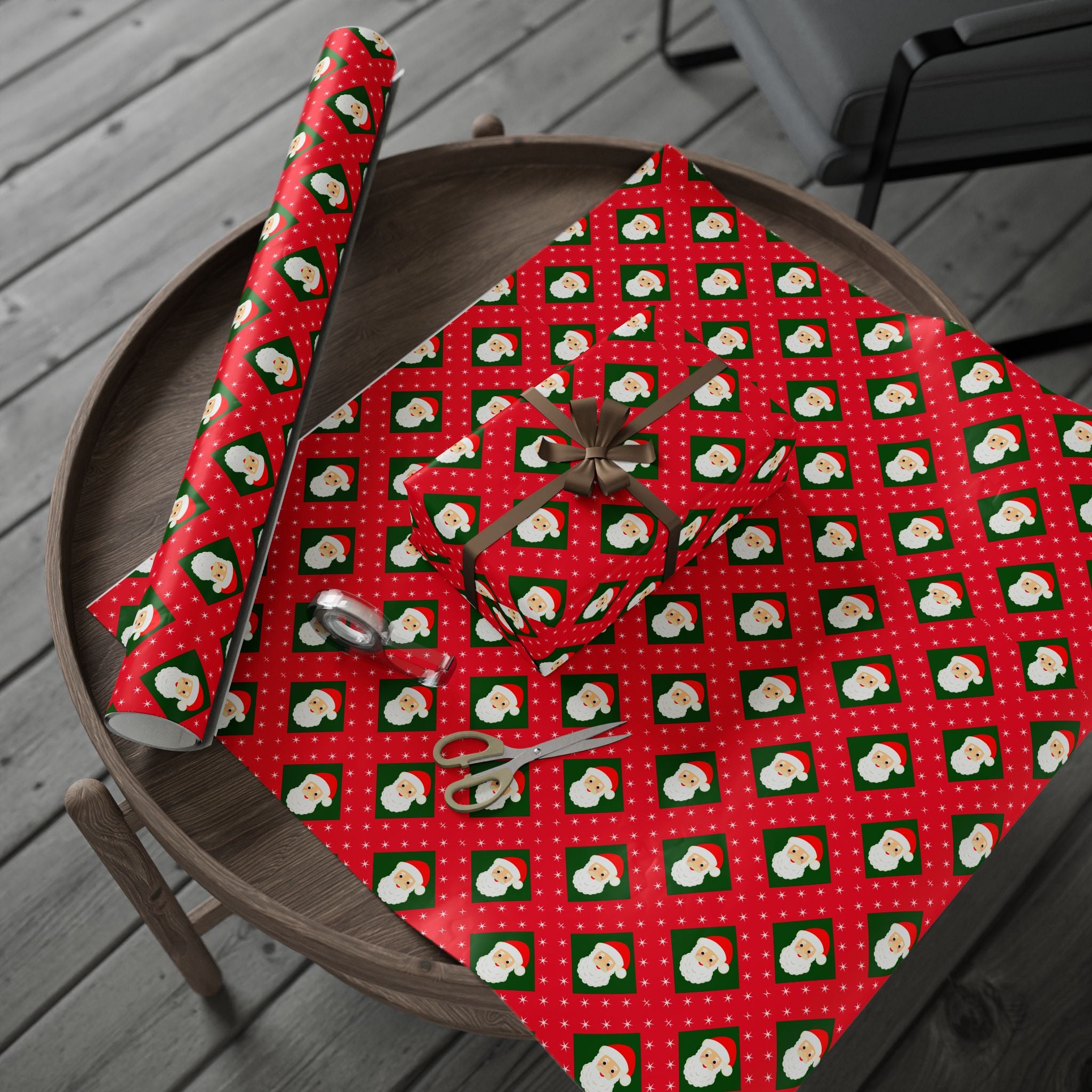 Christmas Checkerboard Santa Wrapping Paper | Holiday Gift Wrapping Paper Roll