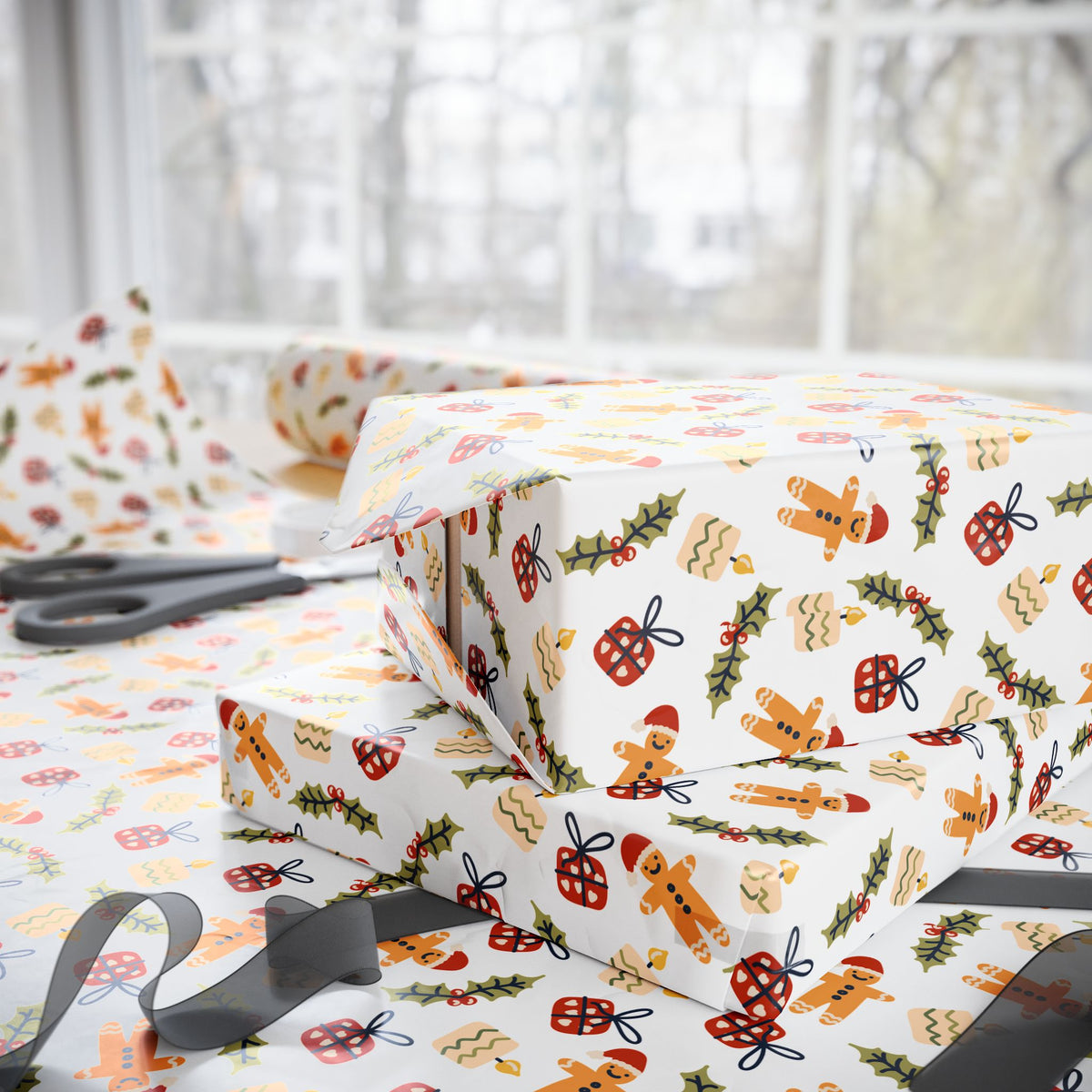 Christmas Burning Candles Wrapping Paper | Holiday Gift Wrapping Paper Roll