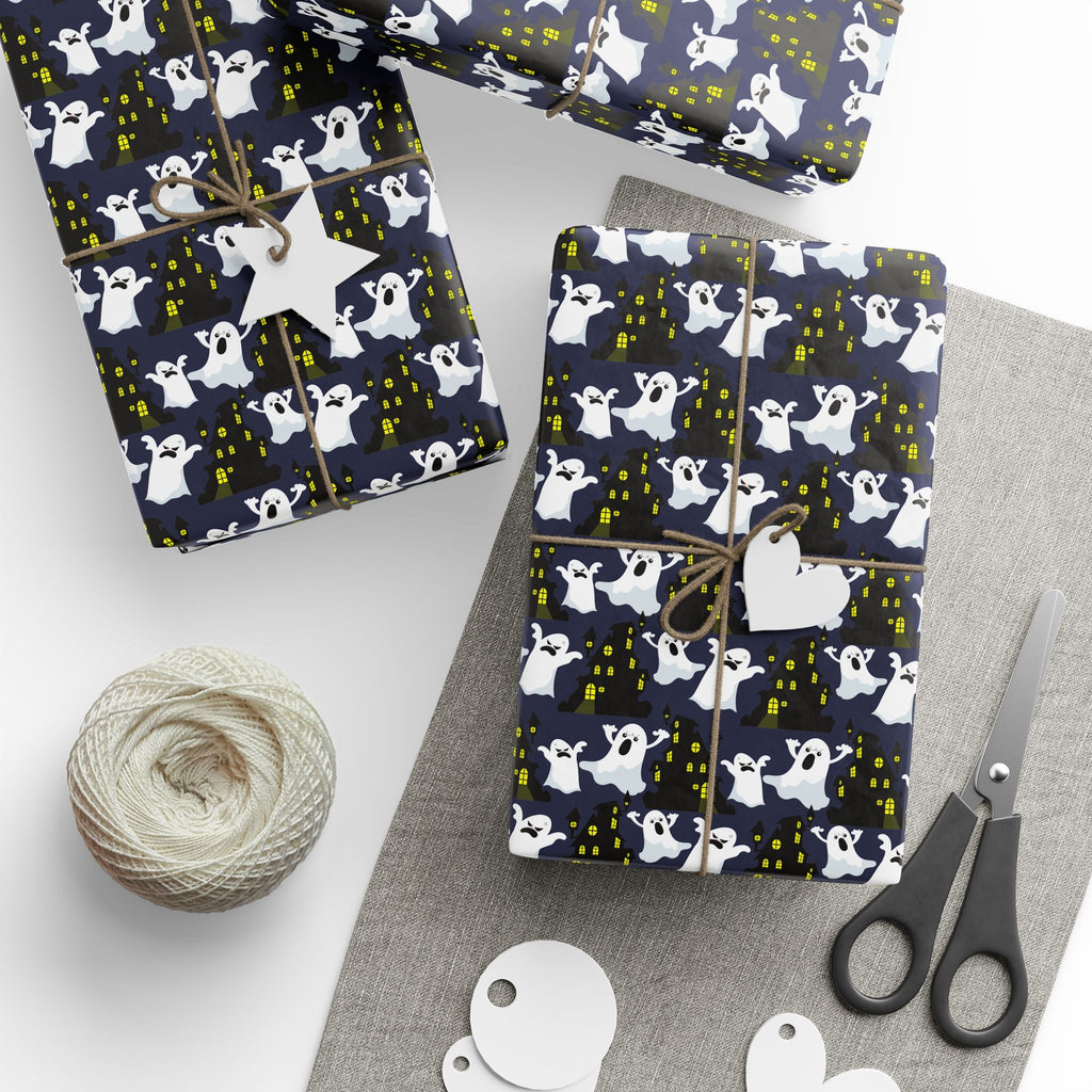 Halloween Haunted Ghost House Wrapping Paper | Holiday Gift Wrapping Paper Roll