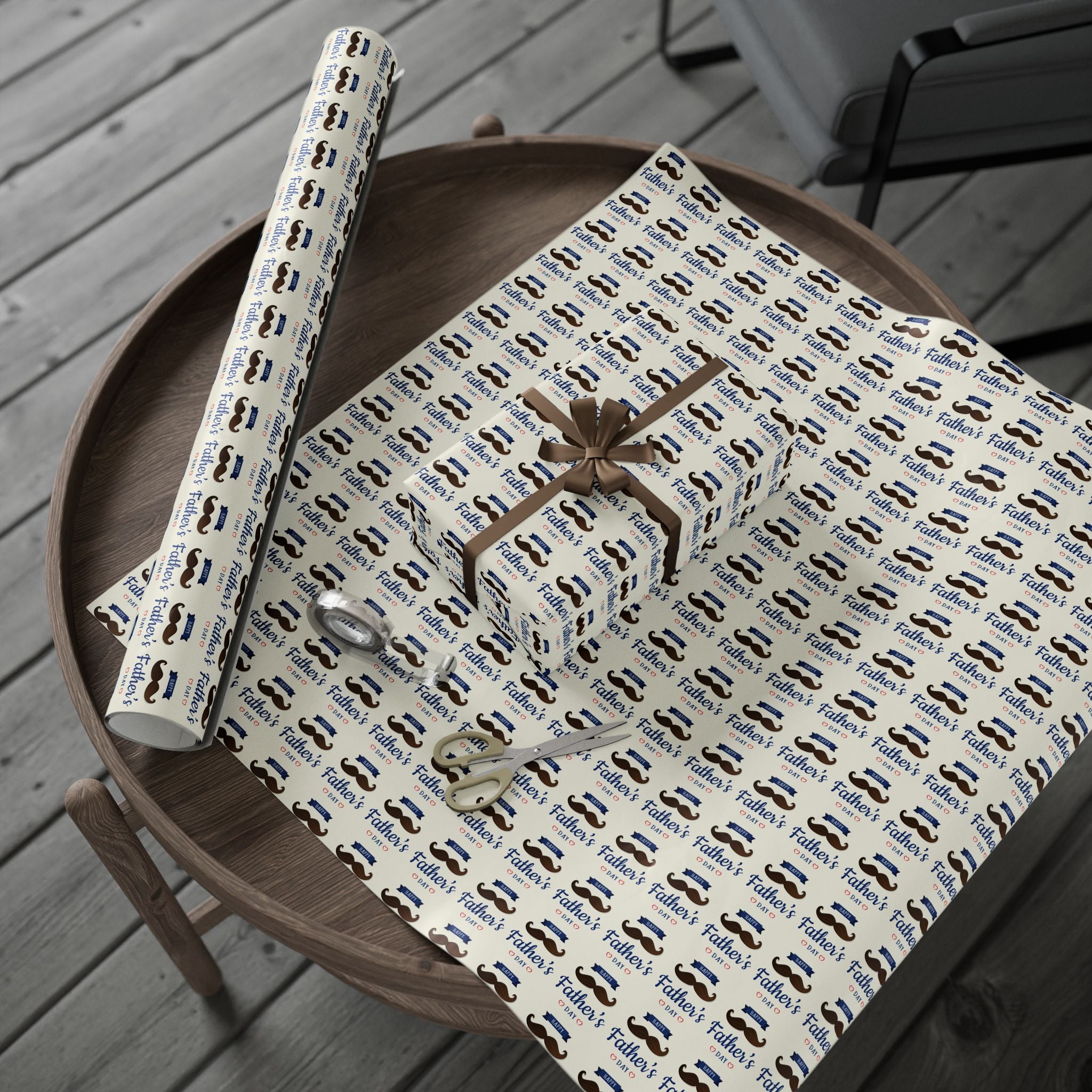 Father's Day Mustache Heart Wrapping Paper - Holiday Gift Wrapping Paper Roll