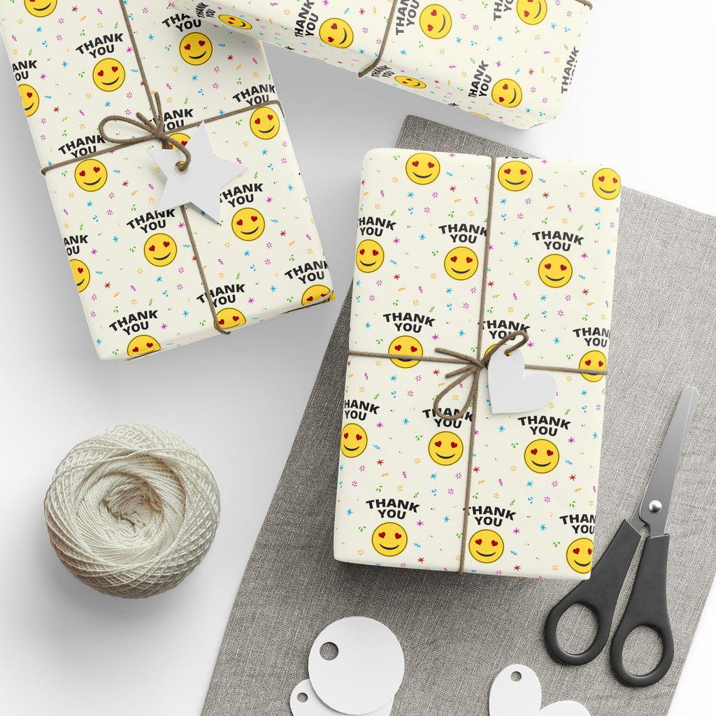 Thank You Heart Eye Emoji Wrapping Paper Design | Holiday Gift Wrapping Paper Roll