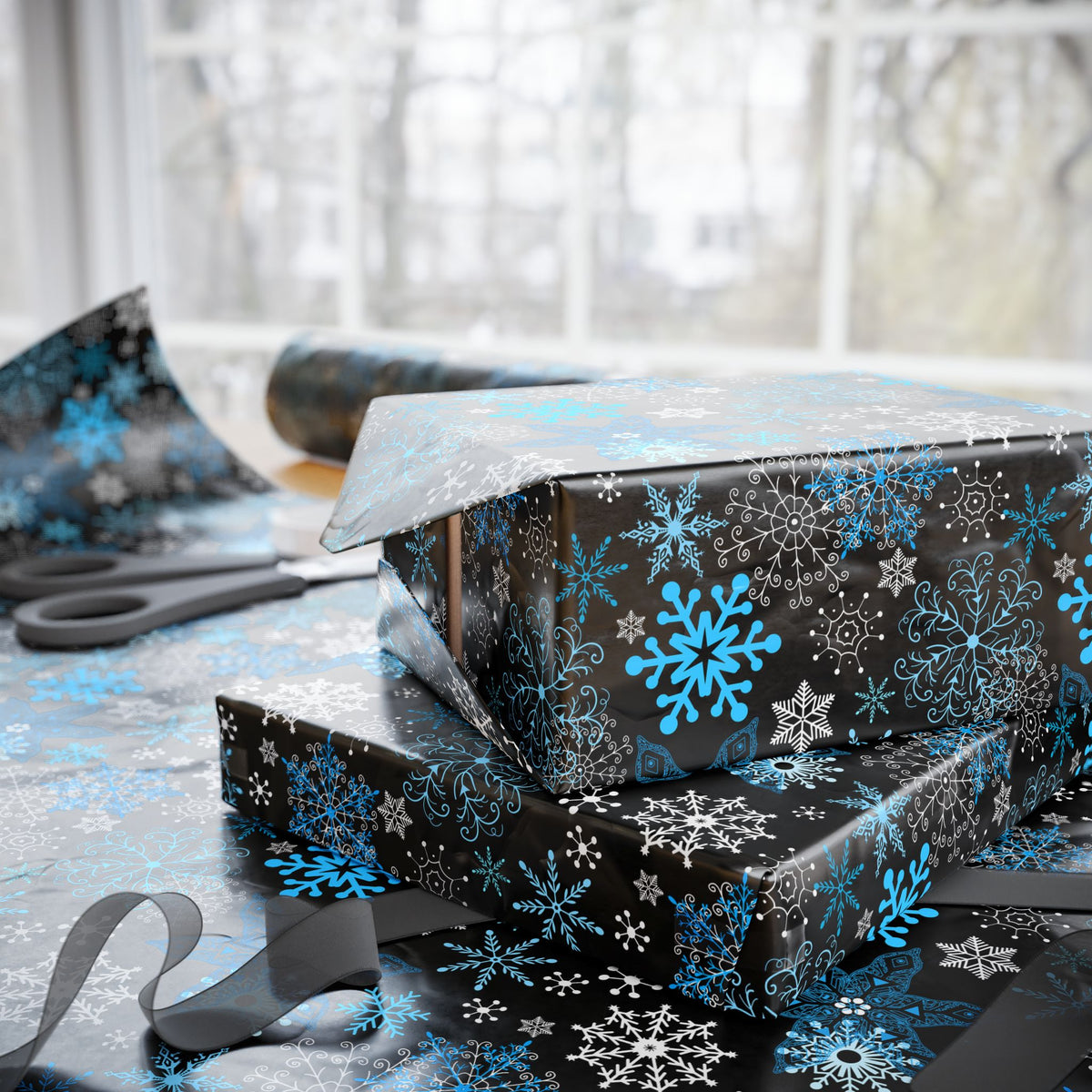 Christmas Dark Snowfall Wrapping Paper | Holiday Gift Wrapping Paper Roll