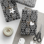 Day of the Dead Black & White Sugar Skulls Wrapping Paper | Holiday Gift Wrapping Paper Roll