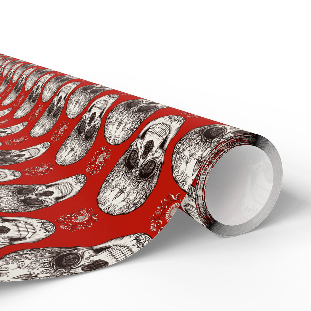 Day of the Dead Red Floral Sugar Skulls Wrapping Paper | Holiday Gift Wrapping Paper Roll
