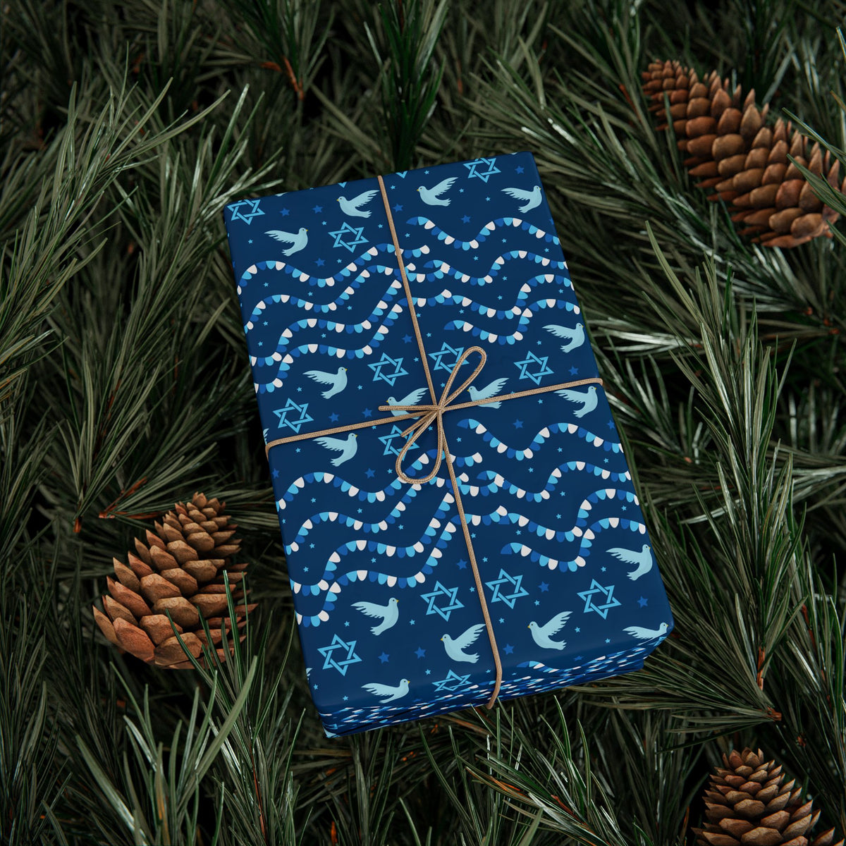 Hanukkah Bunting Doves Wrapping Paper | Holiday Gift Wrapping Paper Roll