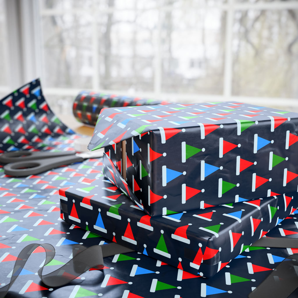 Christmas Multicolor Santa Hats Wrapping Paper | Holiday Gift Wrapping Paper Roll