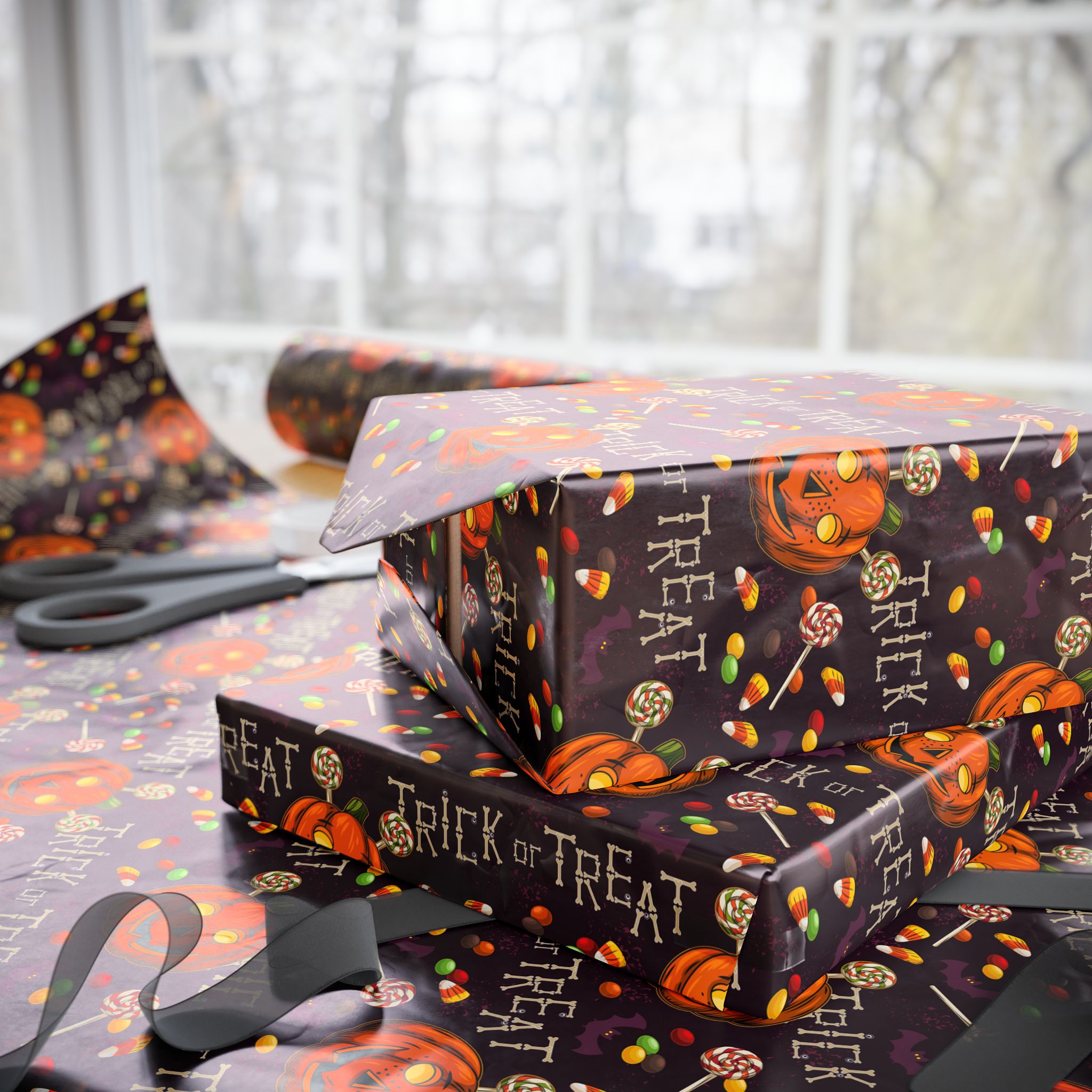 Halloween Trick or Treat Candy Wrapping Paper | Holiday Gift Wrapping Paper Roll