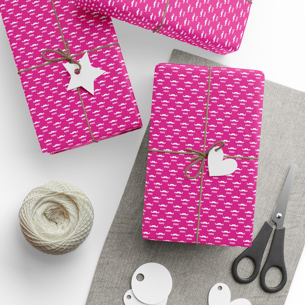 NSFW Free Mustache Rides on Hot Pink Wrapping Paper - Holiday Gift Wrapping Paper Roll