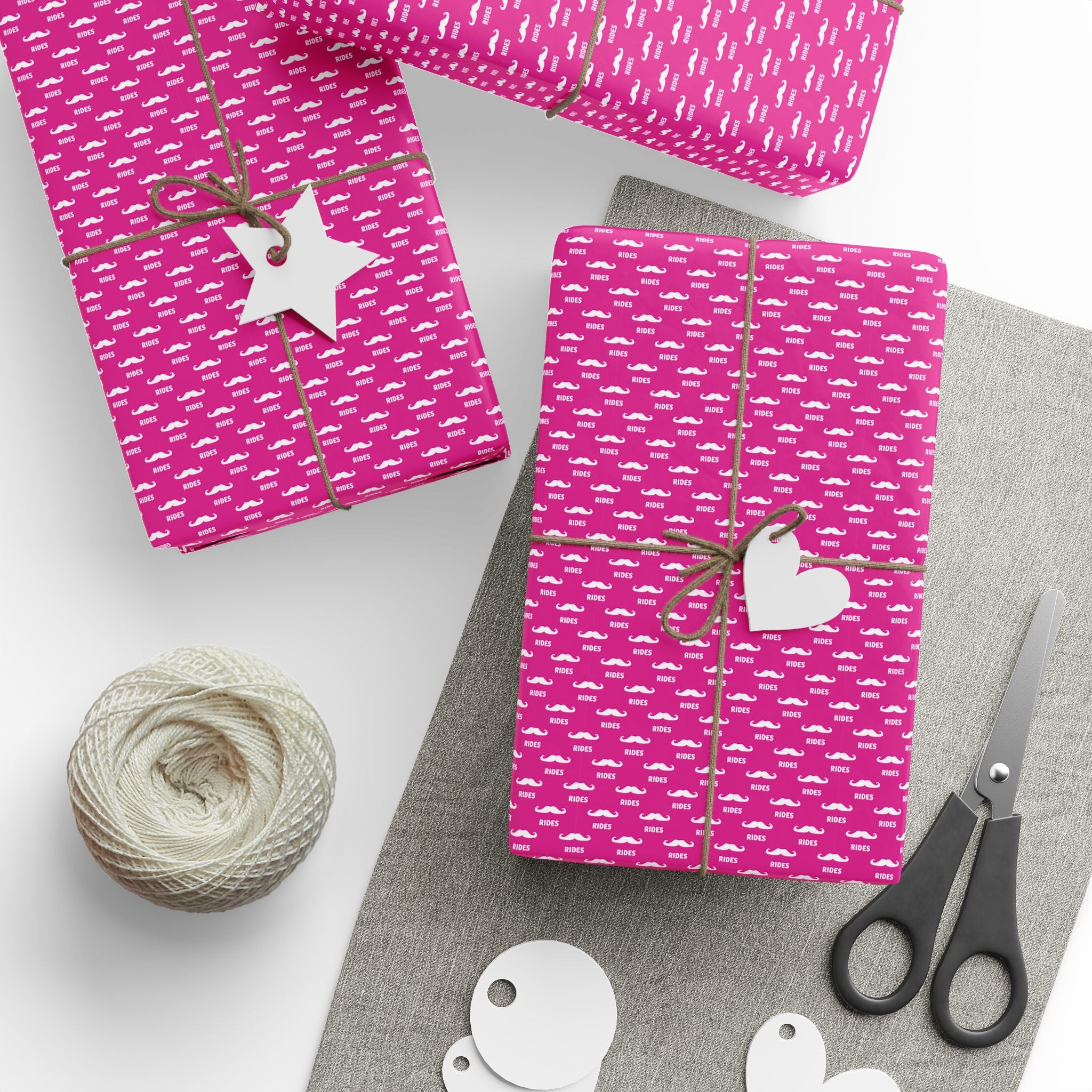 NSFW Free Mustache Rides on Hot Pink Wrapping Paper - Holiday Gift Wrapping Paper Roll