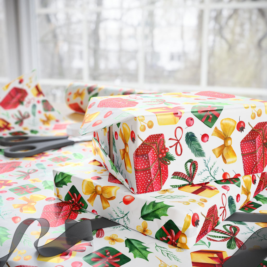 Christmas Watercolor Spruces Wrapping Paper | Holiday Gift Wrapping Paper Roll