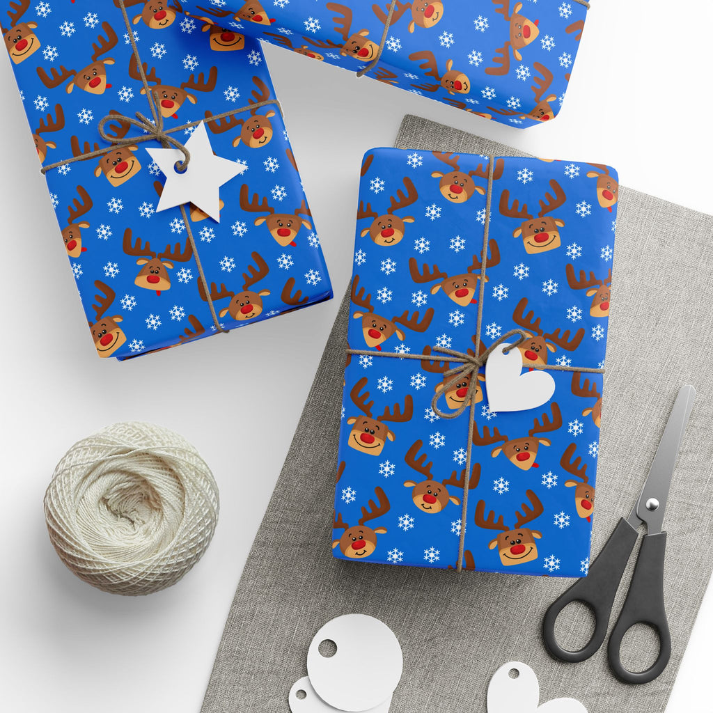 Christmas Snowy Rudolph Wrapping Paper | Holiday Gift Wrapping Paper Roll