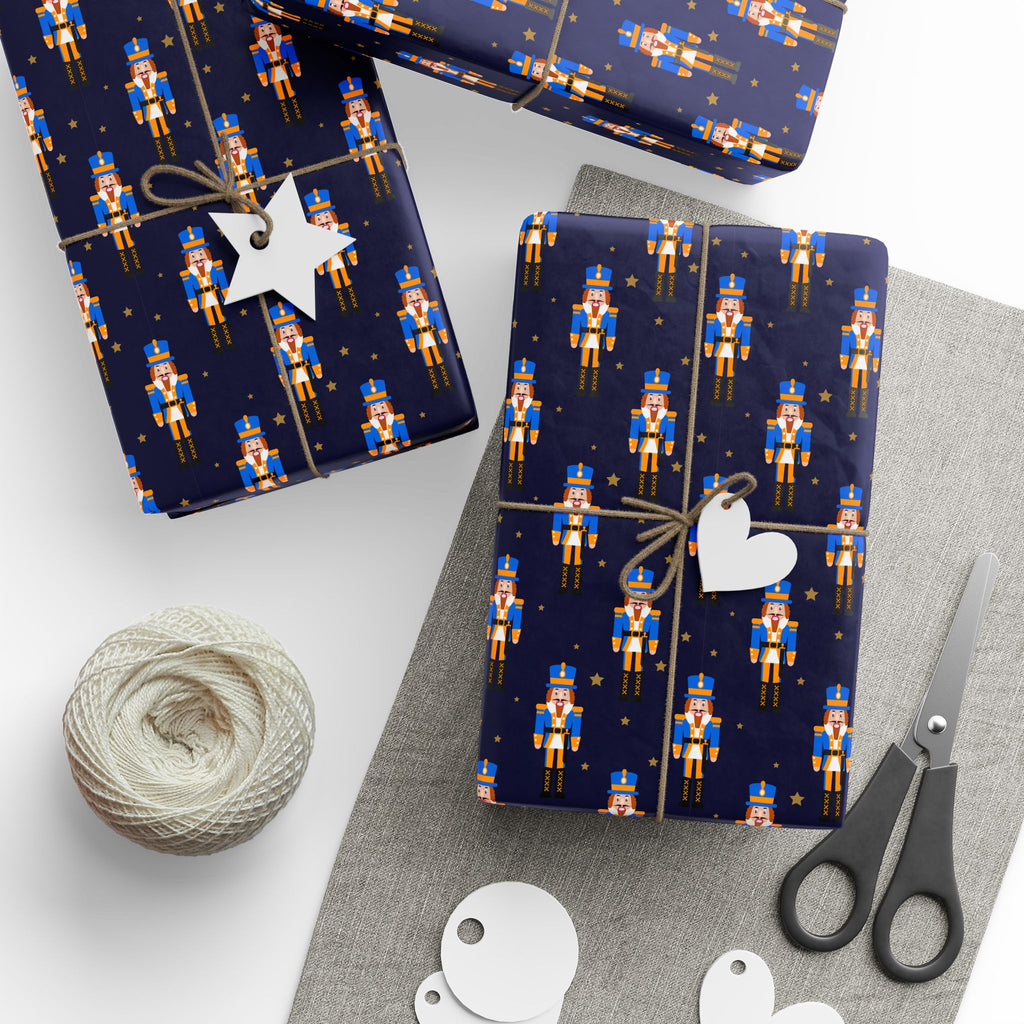 Christmas Blue Nutcrackers Wrapping Paper | Holiday Gift Wrapping Paper Roll