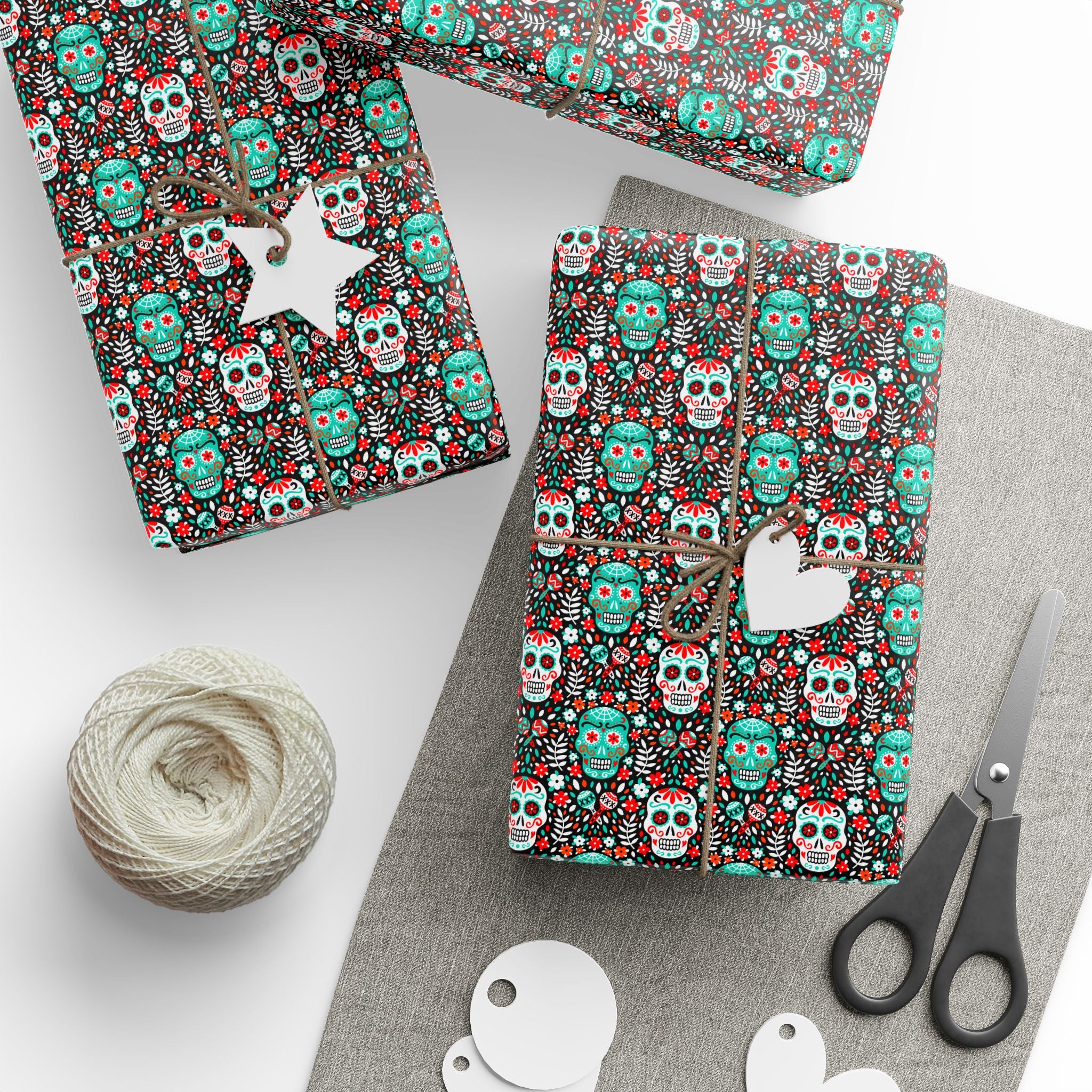 Day of the Dead Shaker Skulls Wrapping Paper | Holiday Gift Wrapping Paper Roll