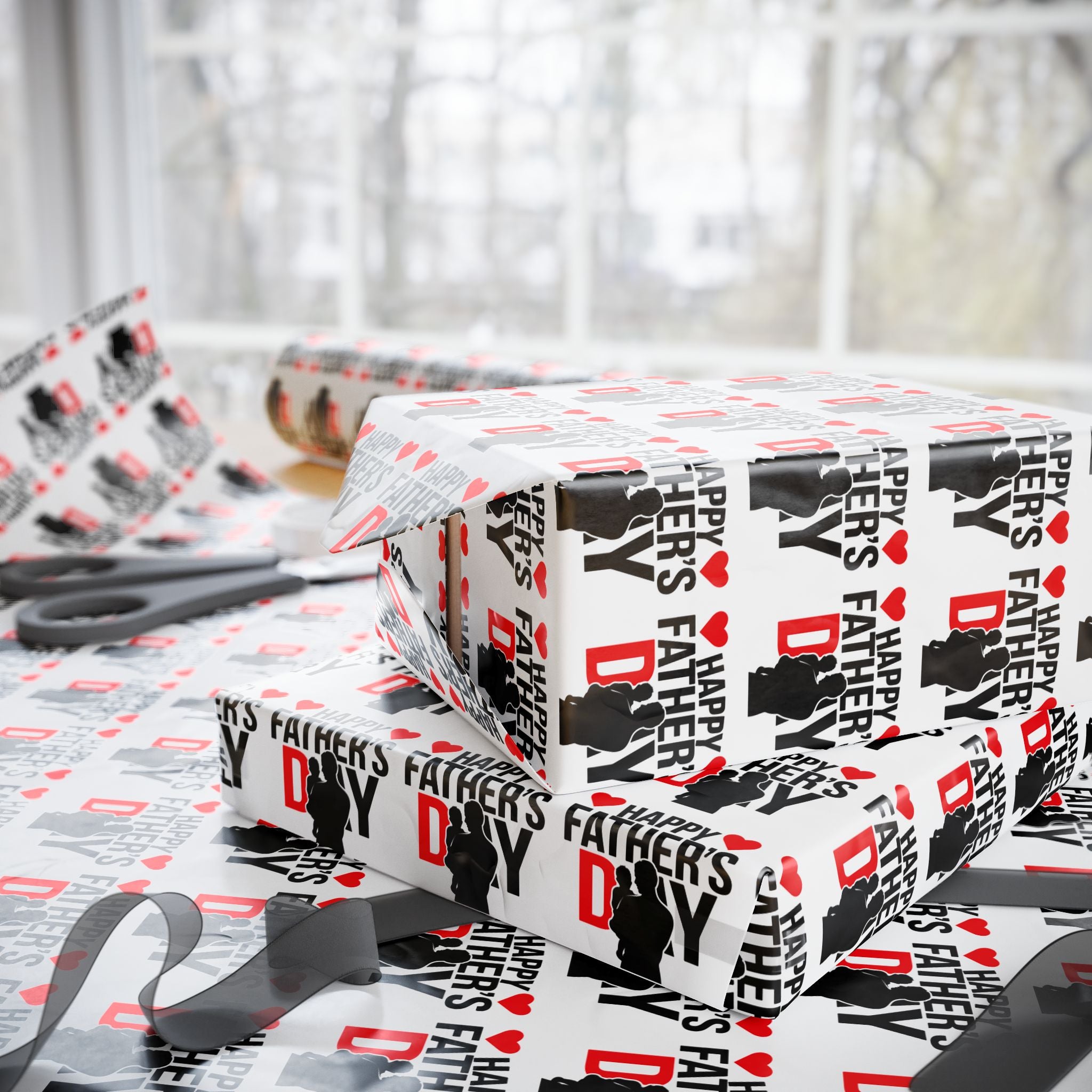 Father's Day Silhouette Wrapping Paper - Holiday Gift Wrapping Paper Roll