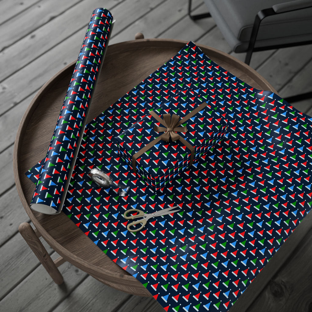 Christmas Multicolor Santa Hats Wrapping Paper | Holiday Gift Wrapping Paper Roll