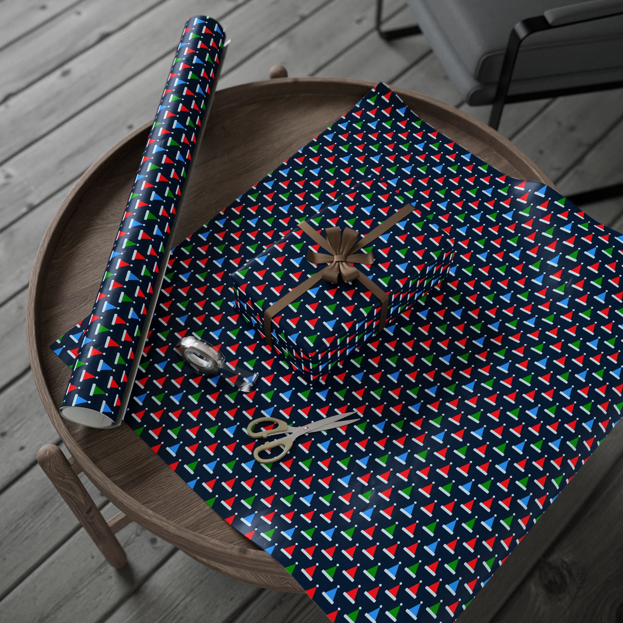 Christmas Multicolor Santa Hats Wrapping Paper | Holiday Gift Wrapping Paper Roll