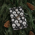 Day of the Dead Black Flower Head Wrapping Paper | Holiday Gift Wrapping Paper Roll