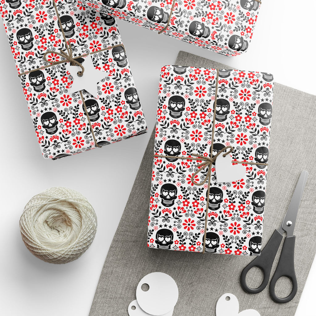 Day of the Dead Black & Red Celebration Wrapping Paper | Holiday Gift Wrapping Paper Roll