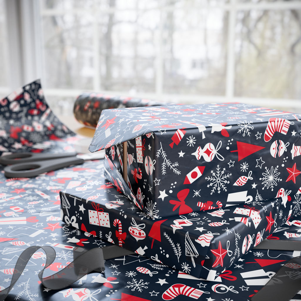 Christmas Bells & Bows Wrapping Paper | Holiday Gift Wrapping Paper Roll