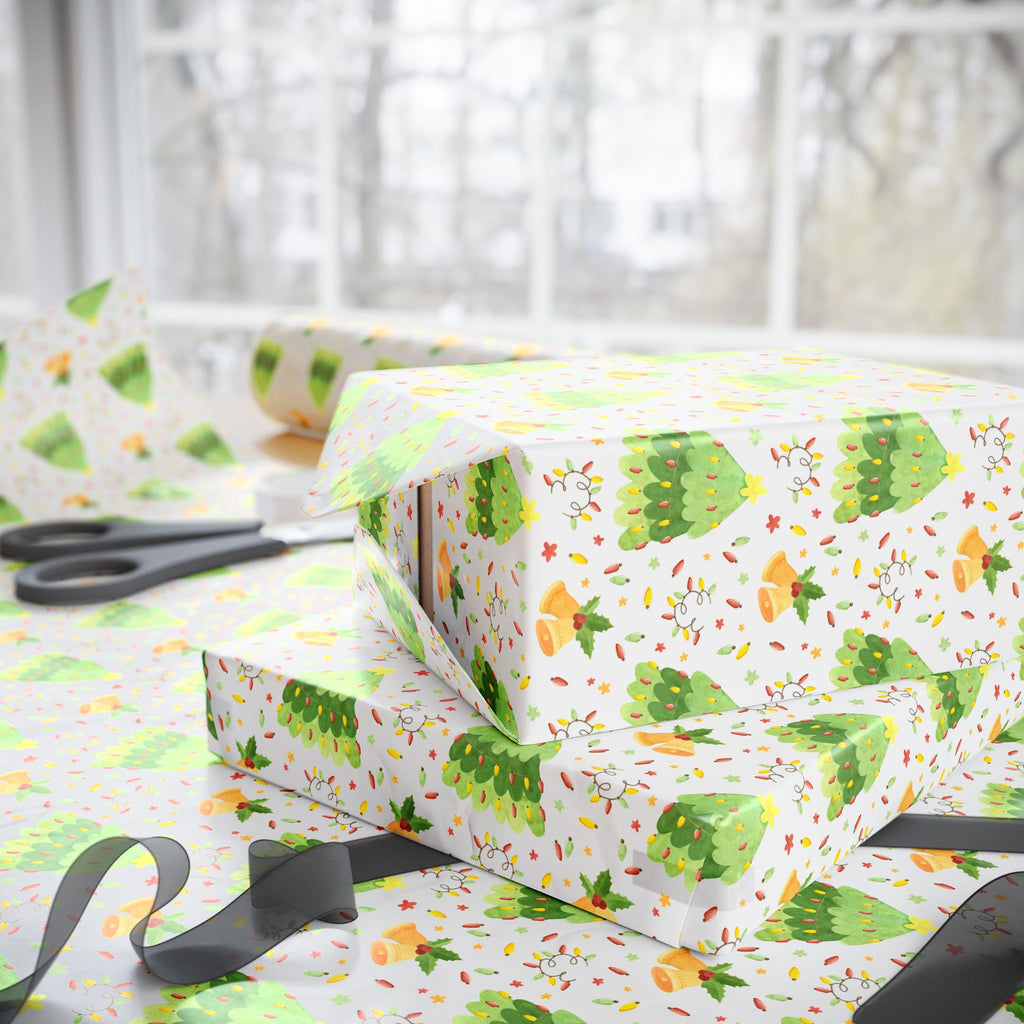 Christmas Watercolor Lights Wrapping Paper | Holiday Gift Wrapping Paper Roll