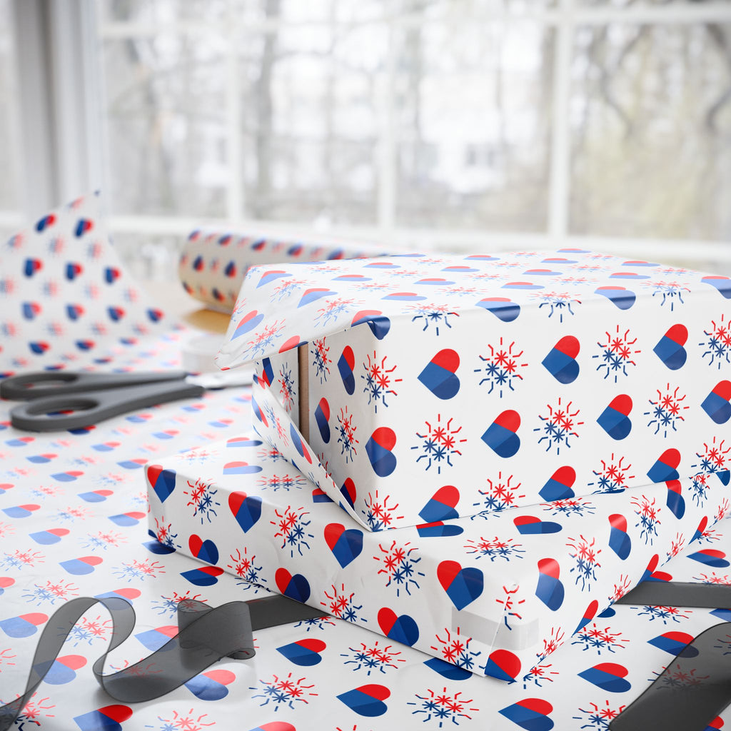 4th of July American Heart Wrapping Paper | Holiday Gift Wrapping Paper Roll