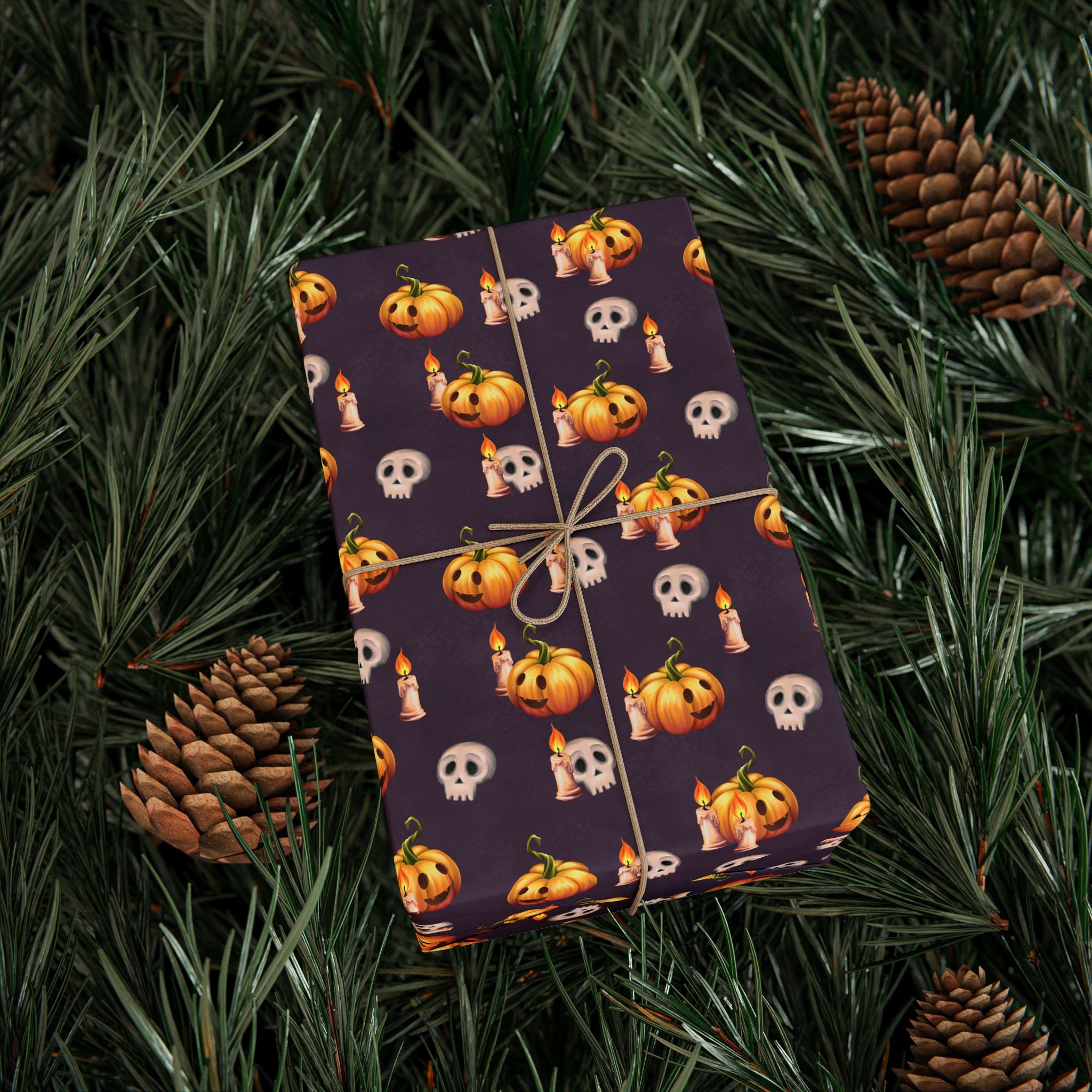 Halloween Pumpkin Candles Wrapping Paper | Holiday Gift Wrapping Paper Roll