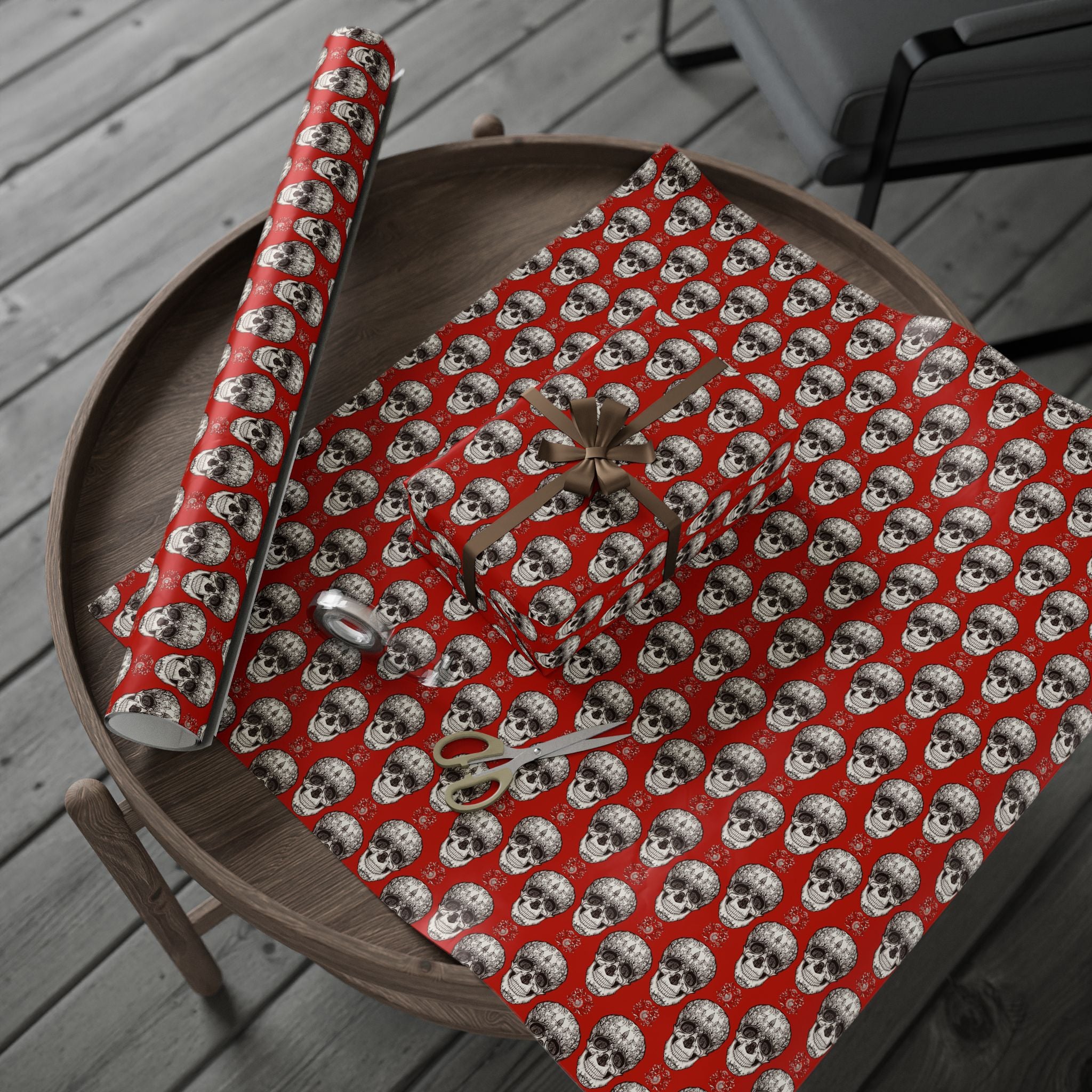 Day of the Dead Red Floral Sugar Skulls Wrapping Paper | Holiday Gift Wrapping Paper Roll