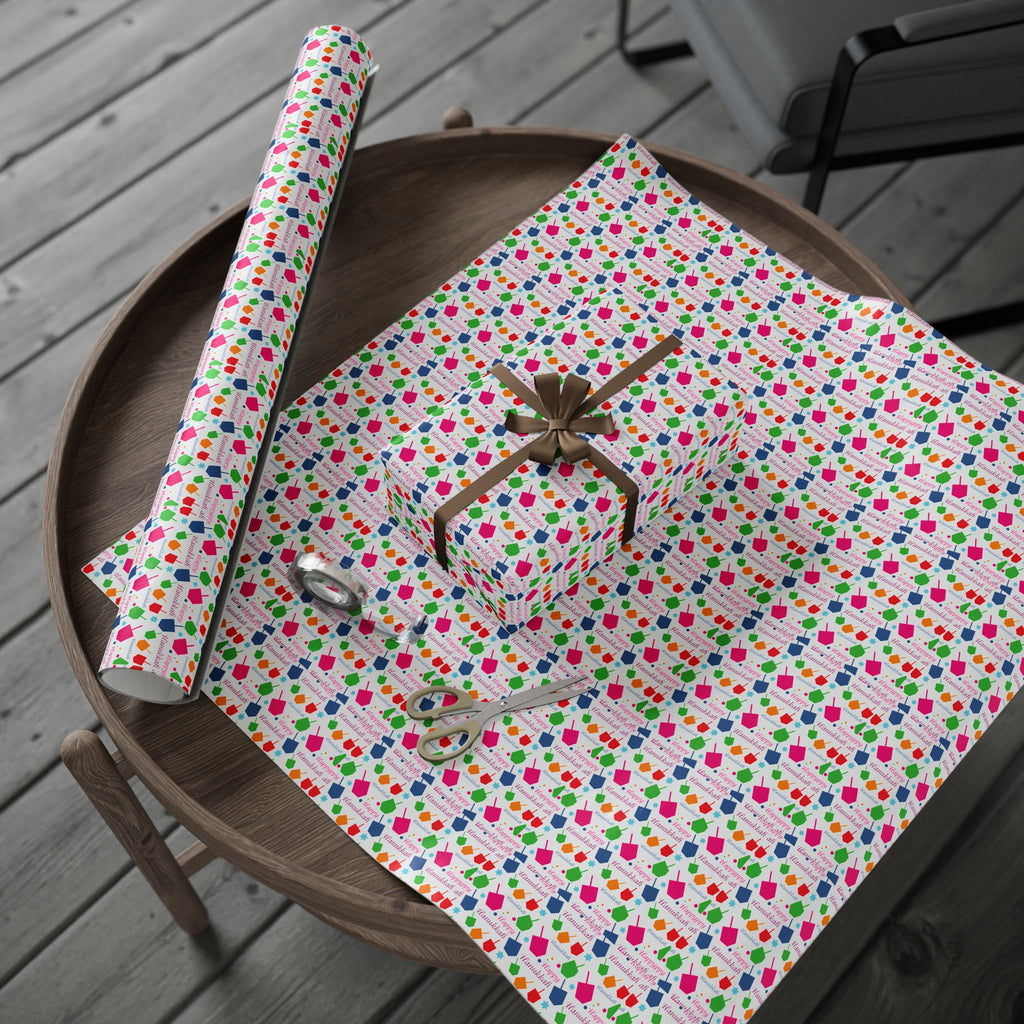 Hanukkah Multicolor Dreidels Wrapping Paper | Holiday Gift Wrapping Paper Roll