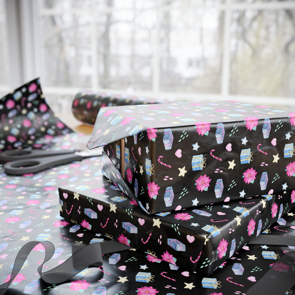 Christmas Poinsettia Presents Wrapping Paper | Holiday Gift Wrapping Paper Roll
