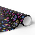 Christmas Neon Icons Wrapping Paper | Holiday Gift Wrapping Paper Roll
