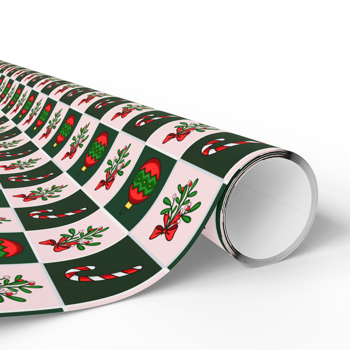Christmas Checkerboard Mistletoe Wrapping Paper | Holiday Gift Wrapping Paper Roll
