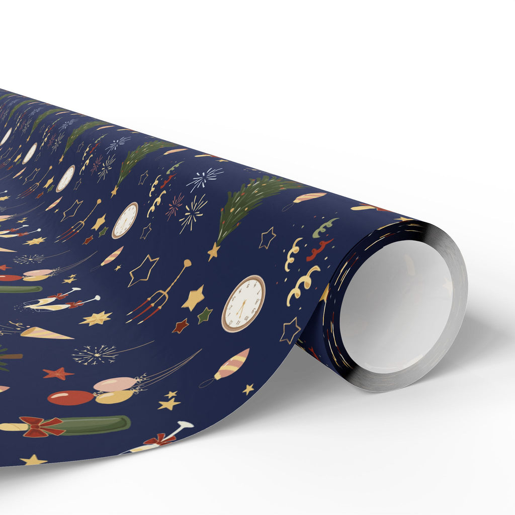 New Year's Hand Drawn Countdown Wrapping Paper - Holiday Gift Wrapping Paper Roll