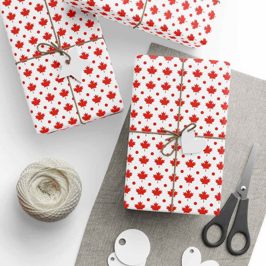 Canada Day Dotted Leaves Wrapping Paper - Holiday Gift Wrapping Paper Roll