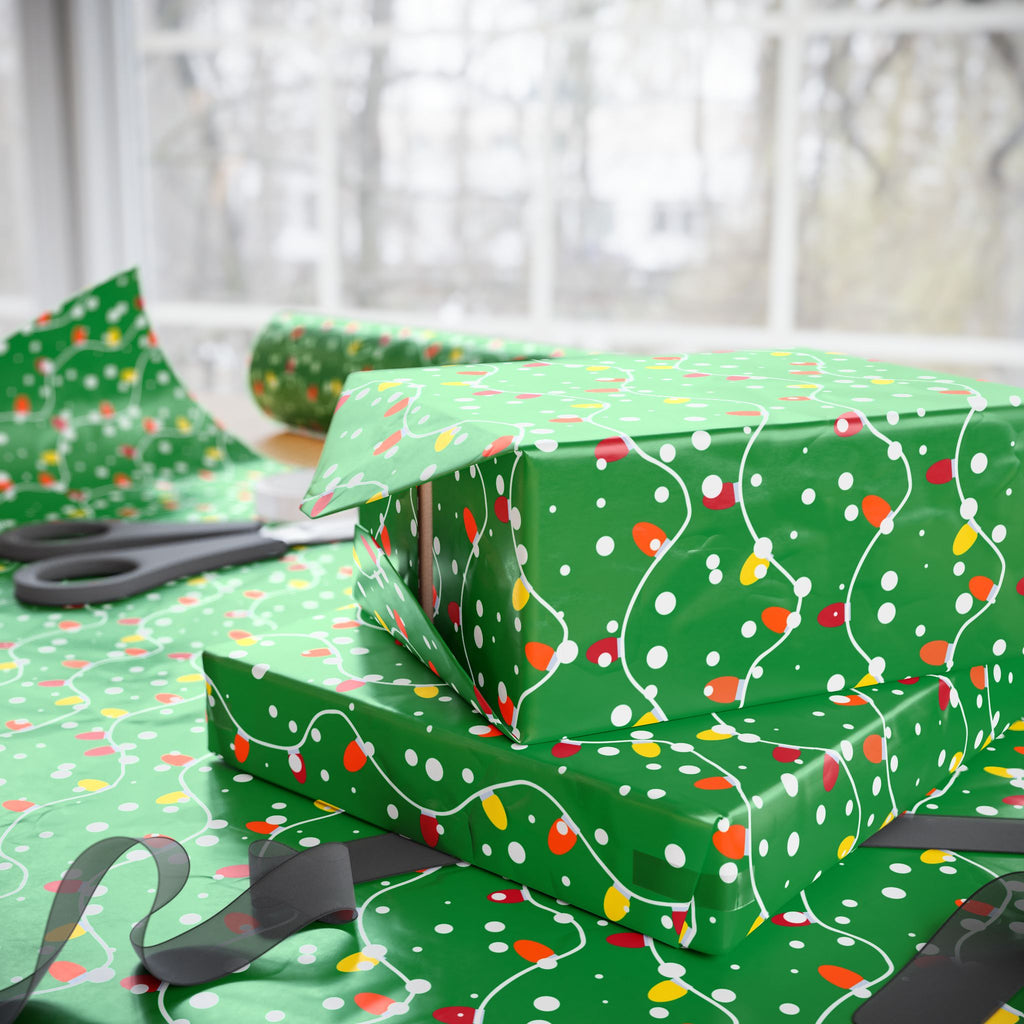 Christmas Evergreen Lights Wrapping Paper | Holiday Gift Wrapping Paper Roll
