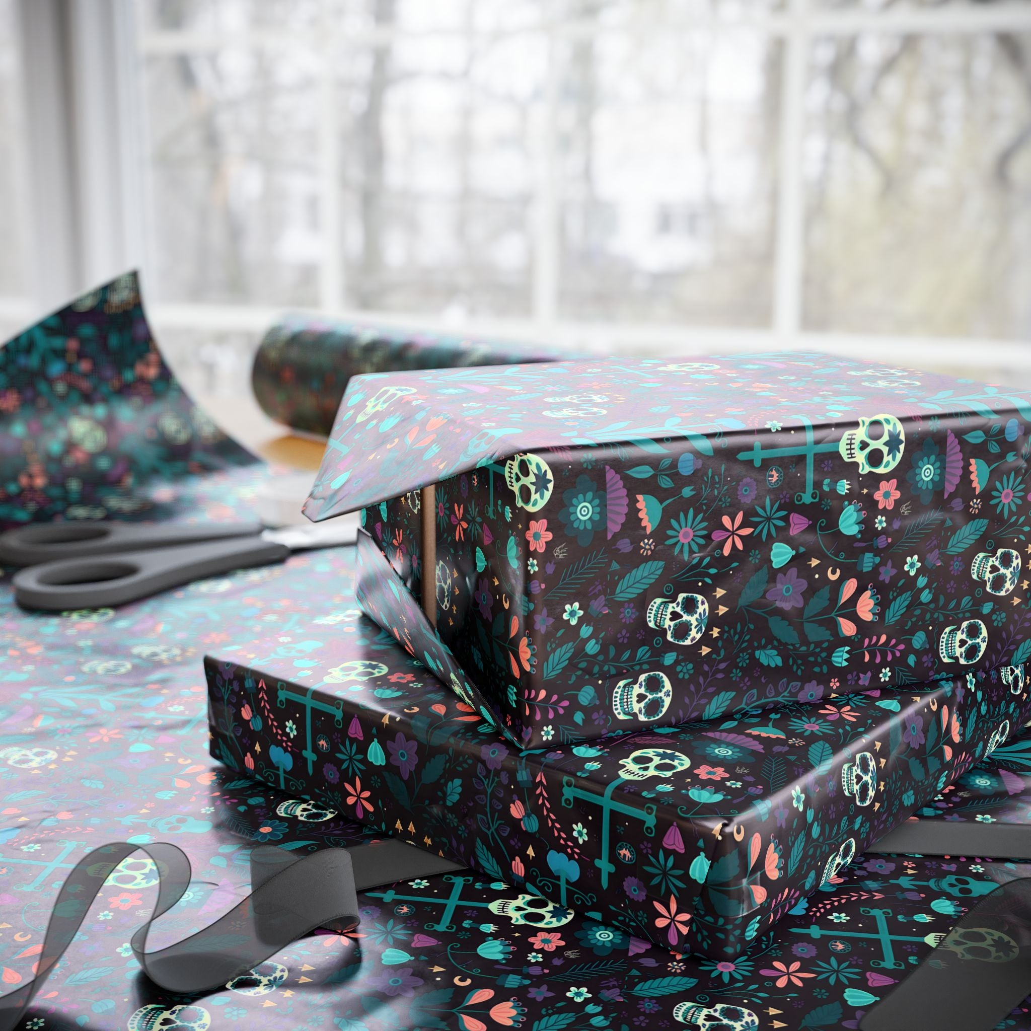Day of the Dead Rose Collage Wrapping Paper | Holiday Gift Wrapping Paper Roll