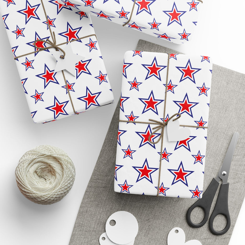 4th of July Alternating Stars Wrapping Paper | Holiday Gift Wrapping Paper Roll