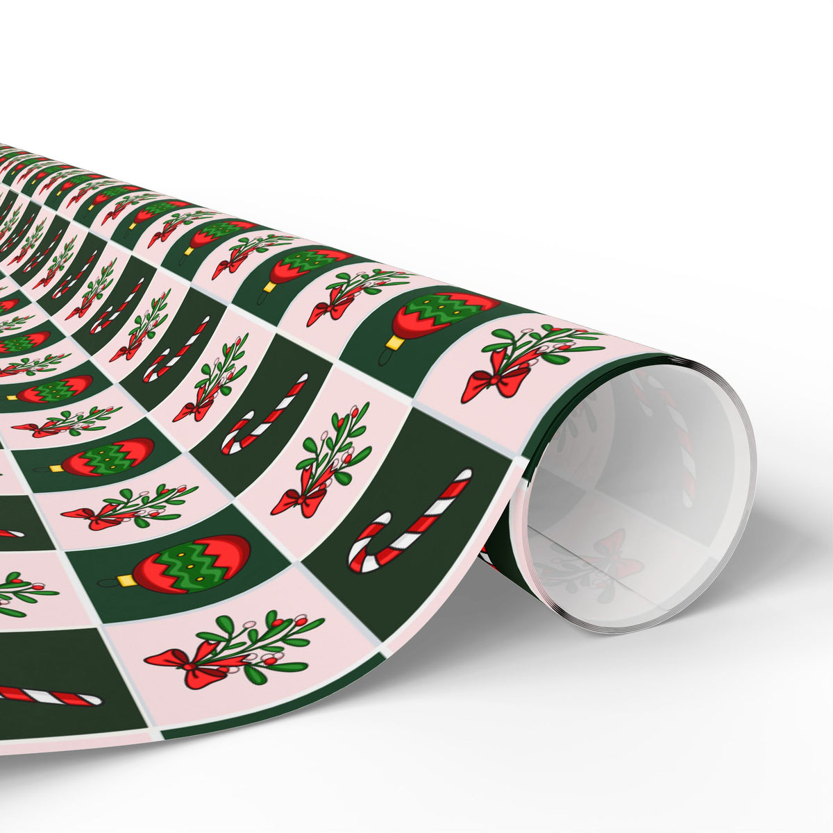 Christmas Checkerboard Mistletoe Wrapping Paper | Holiday Gift Wrapping Paper Roll