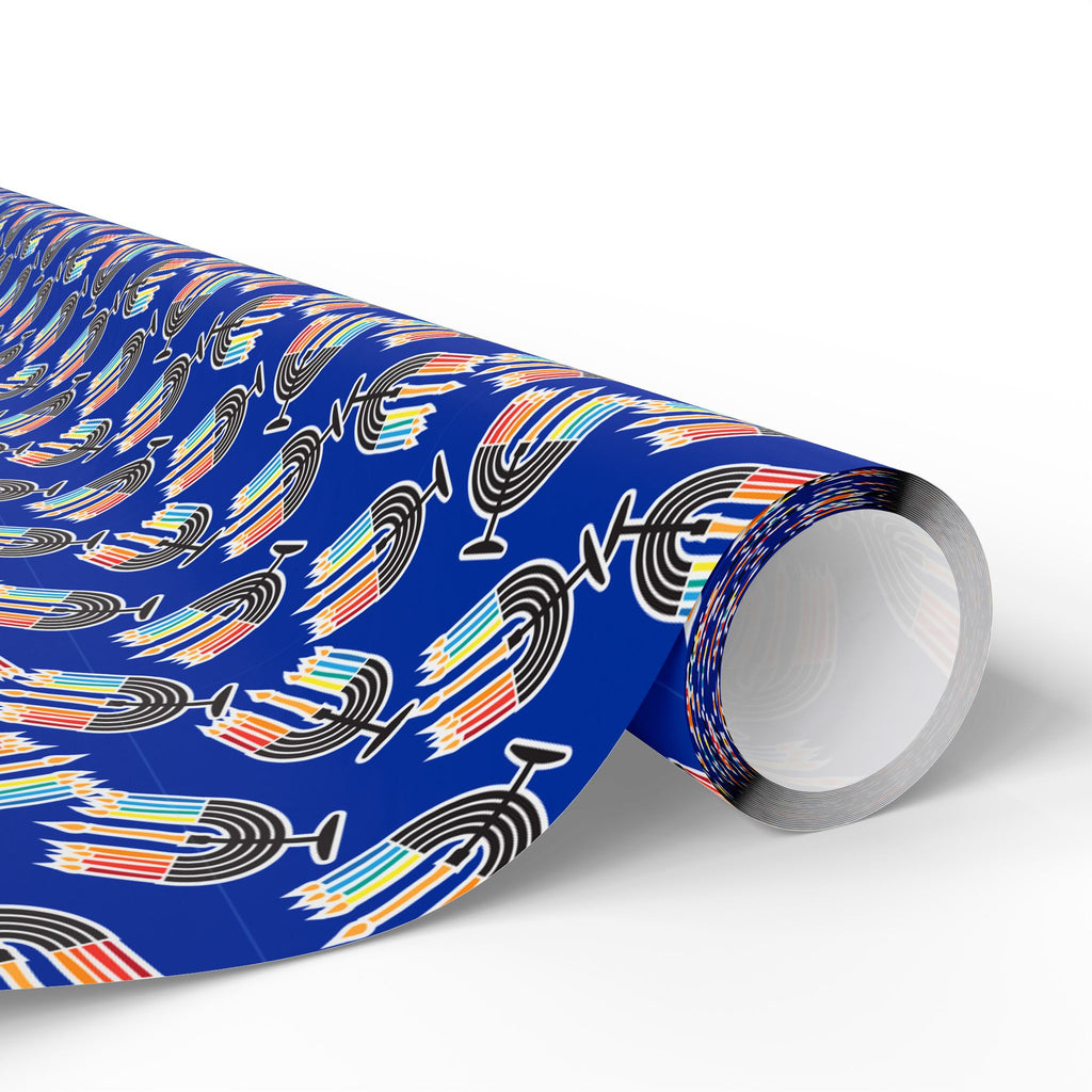 Hanukkah Rainbow Menorah Wrapping Paper | Holiday Gift Wrapping Paper Roll