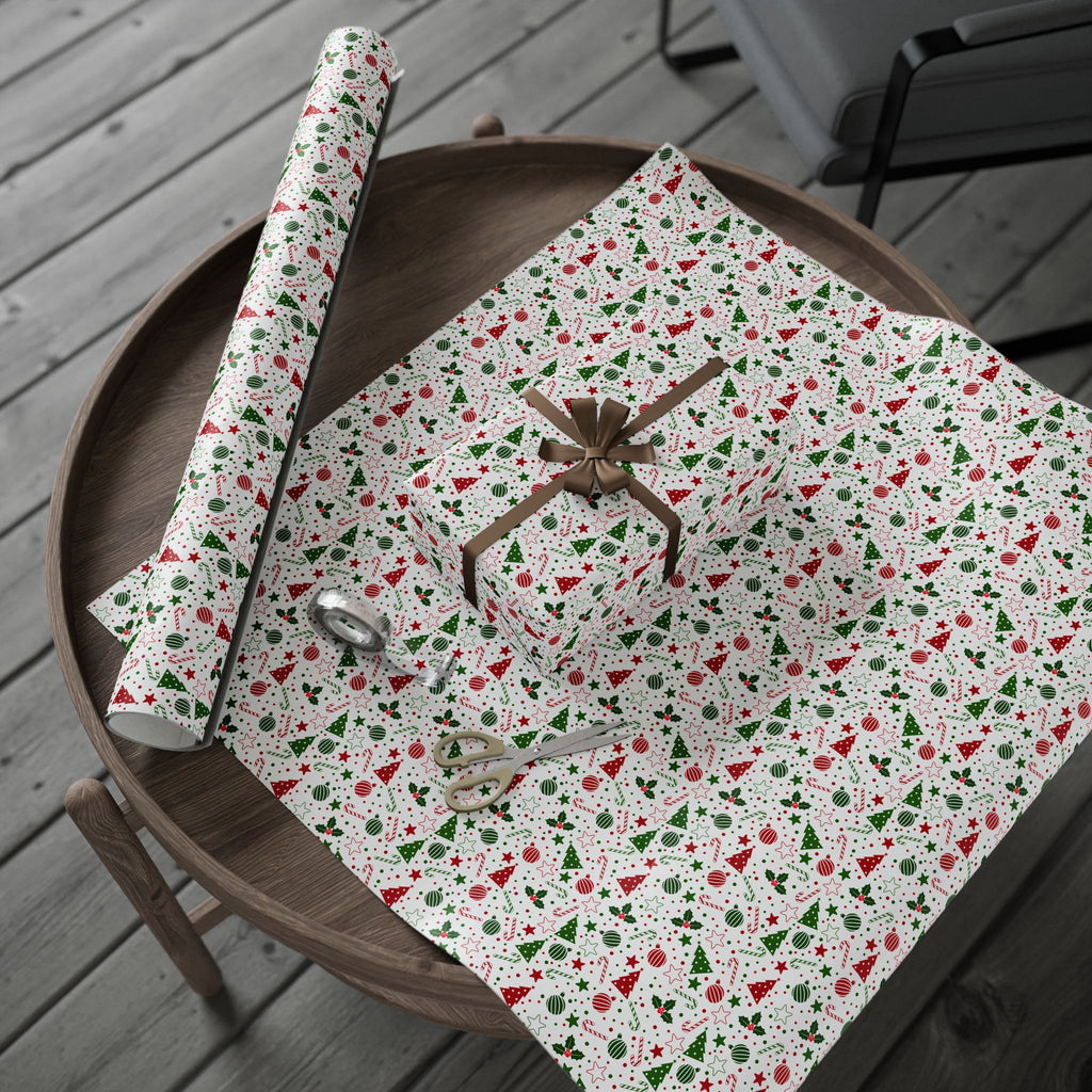 Christmas Scattered Decorations Wrapping Paper | Holiday Gift Wrapping Paper Roll