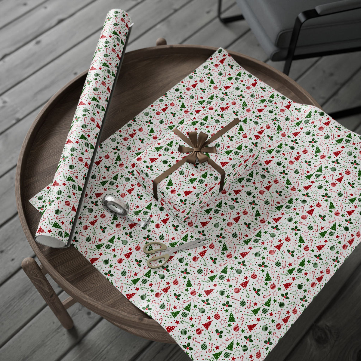 Christmas Scattered Decorations Wrapping Paper | Holiday Gift Wrapping Paper Roll