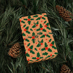 Christmas Holly Berries on Tan Wrapping Paper | Holiday Gift Wrapping Paper Roll