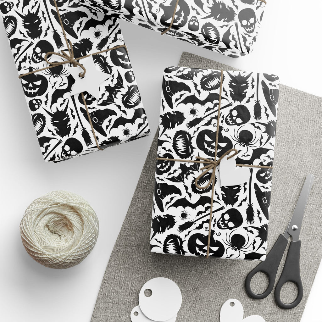 Halloween Black & White Bats Wrapping Paper | Holiday Gift Wrapping Paper Roll