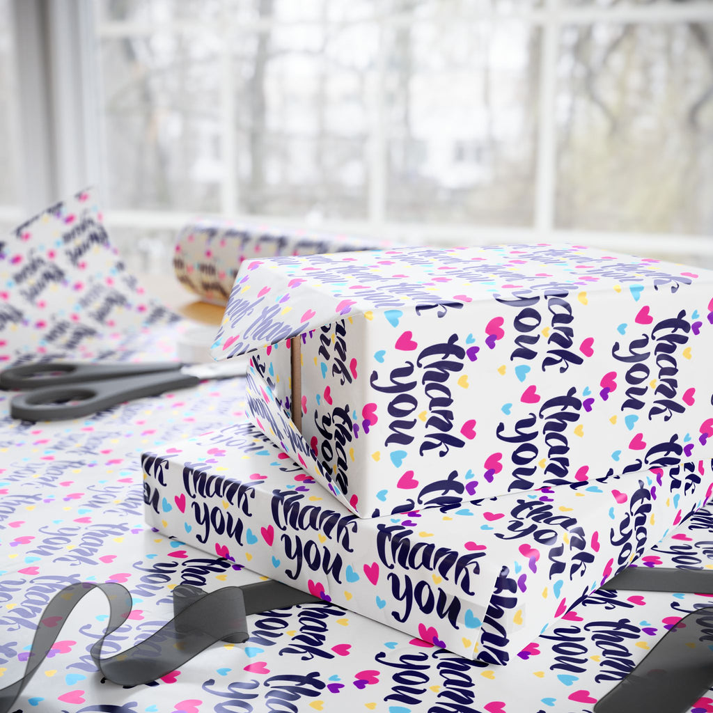 Thank You Colorful Hearts Paper Design | Holiday Gift Wrapping Paper Roll